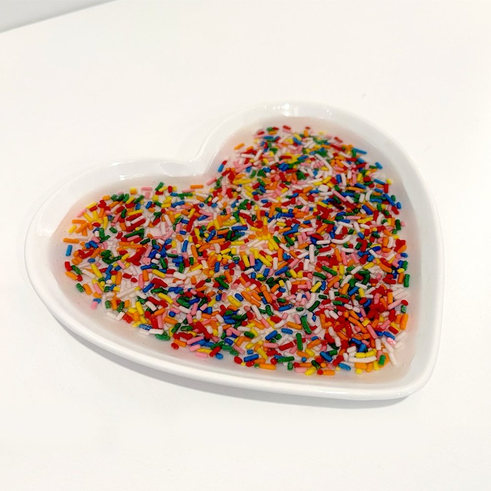 Ceramic Rainbow-Sprinkle Heart Trinket Dish